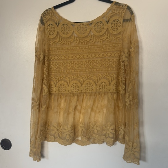 Sundance Golden Yellow Lace Long Sleeve Blouse - Picture 5 of 5